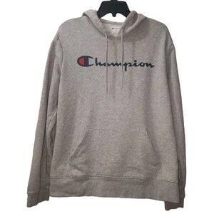 Champion‎ Hoodie Pullover Sweatshirt Classic Logo Gray Comfy Medium